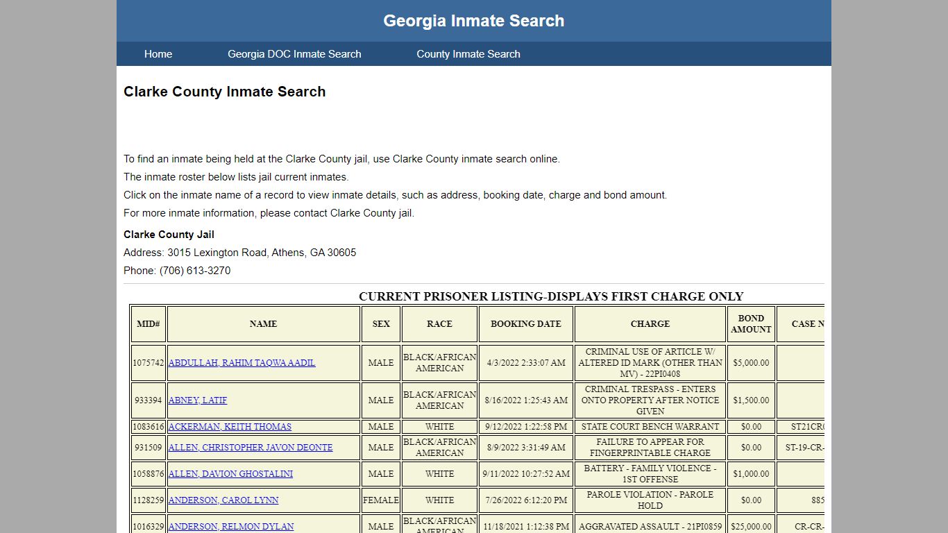 Clarke County Inmate Search